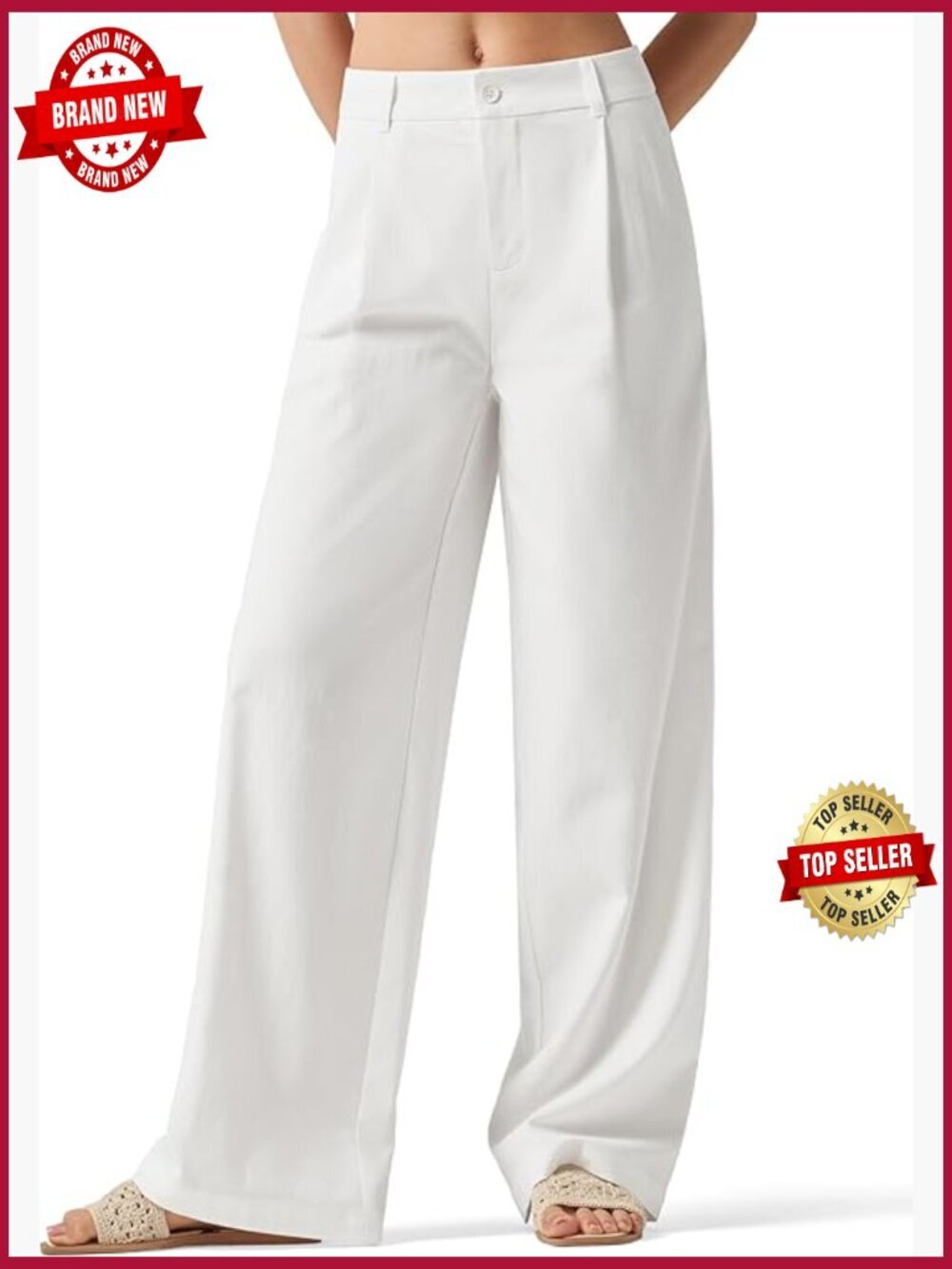 Wide Leg Linen Pants with Pockets High Waisted Work Slacks
